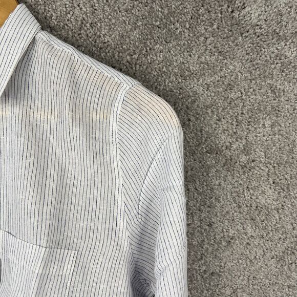 Untuckit Shirt Womens 4 White Stripe Button Up Long Sleeve Linen Blend Top - Picture 6 of 11